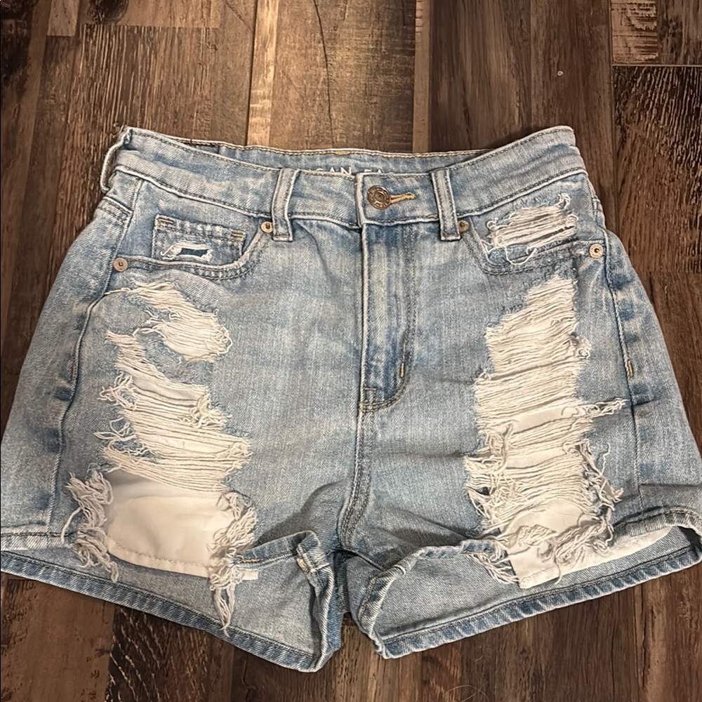 Distressed Light Blue Denim Shorts